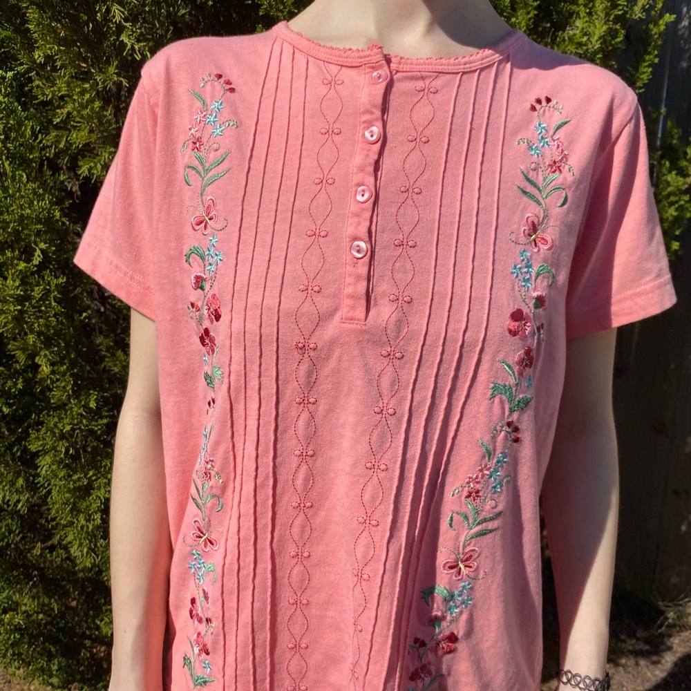 Vintage 90s/y2k Embroidered Pink Cottagecore Fairycore Barbiecore Top